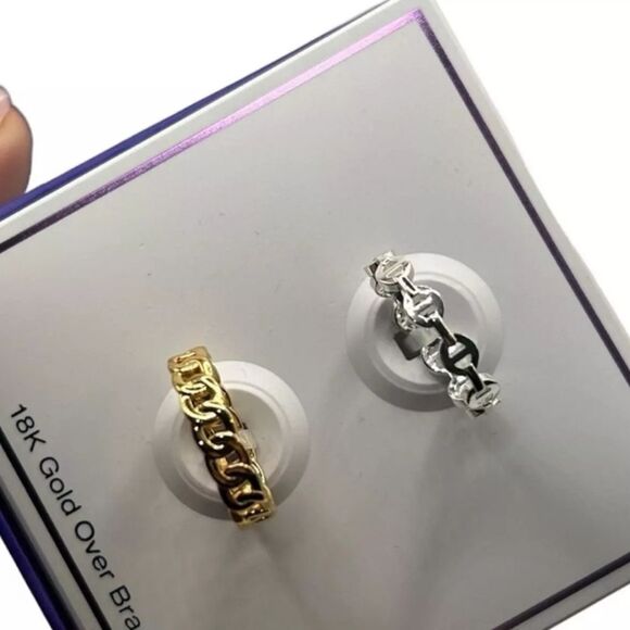 🎁NWT Macy's 18K Gold Plated Over Brass Duo Ring Size 9 Silver - Picture 7 of 7